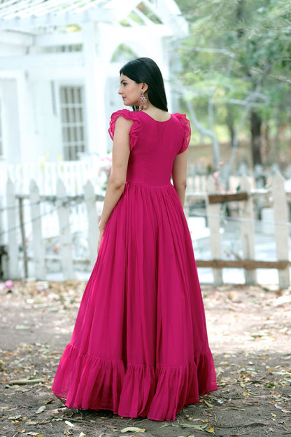 Party Wear Pink Color Embroidered work Gown