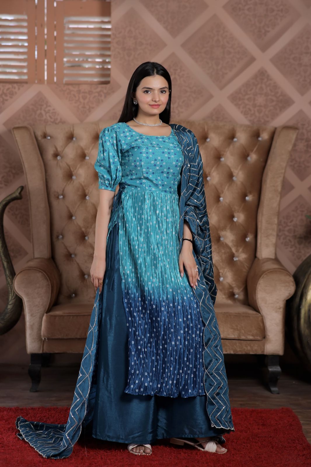 Awesome Digital Print Sky Blue Color Sharara Suit