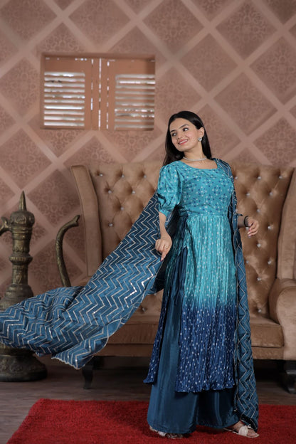 Awesome Digital Print Sky Blue Color Sharara Suit