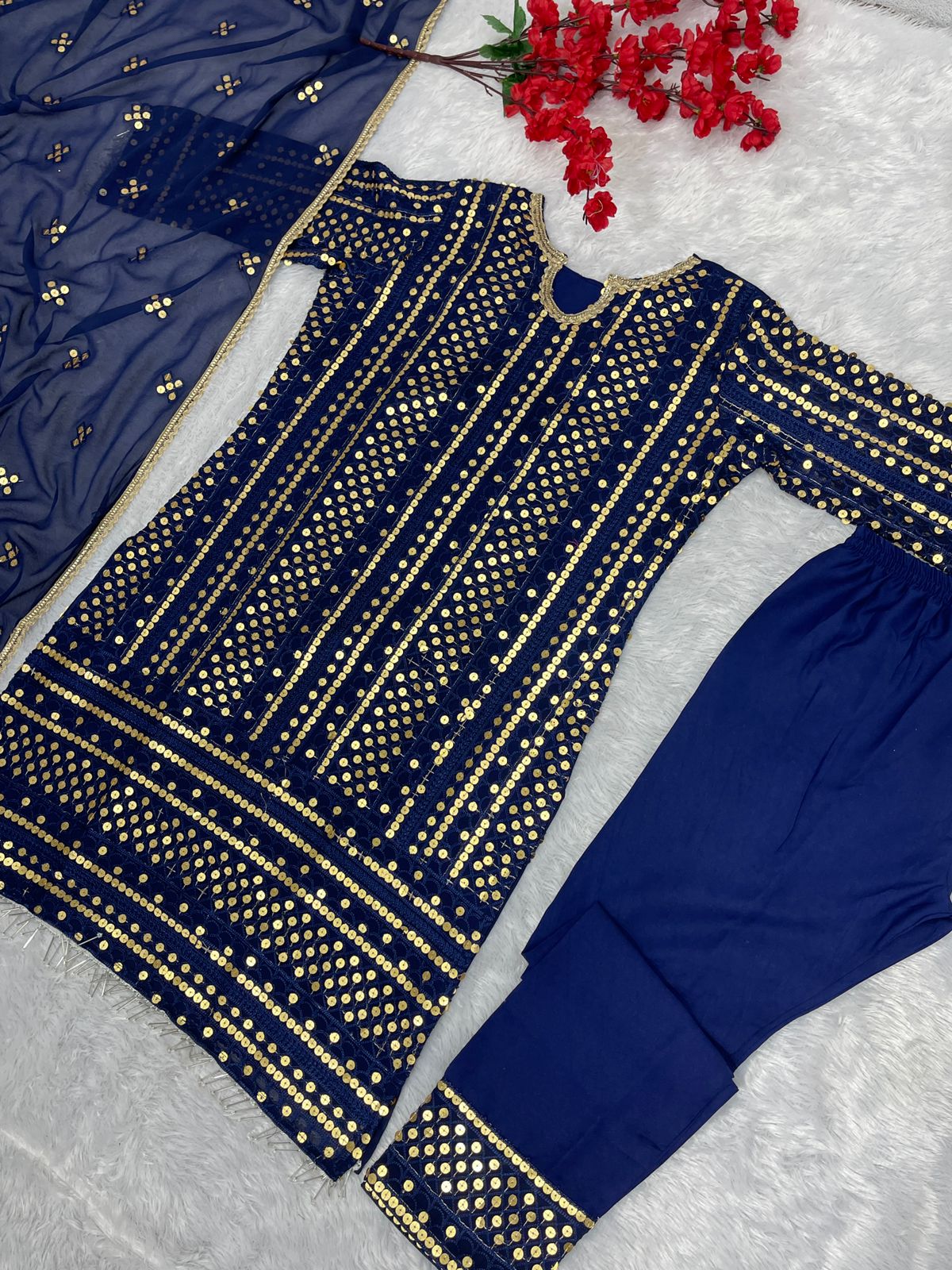 Stylish Full Stitched Navy Blue Color Salwar Suit