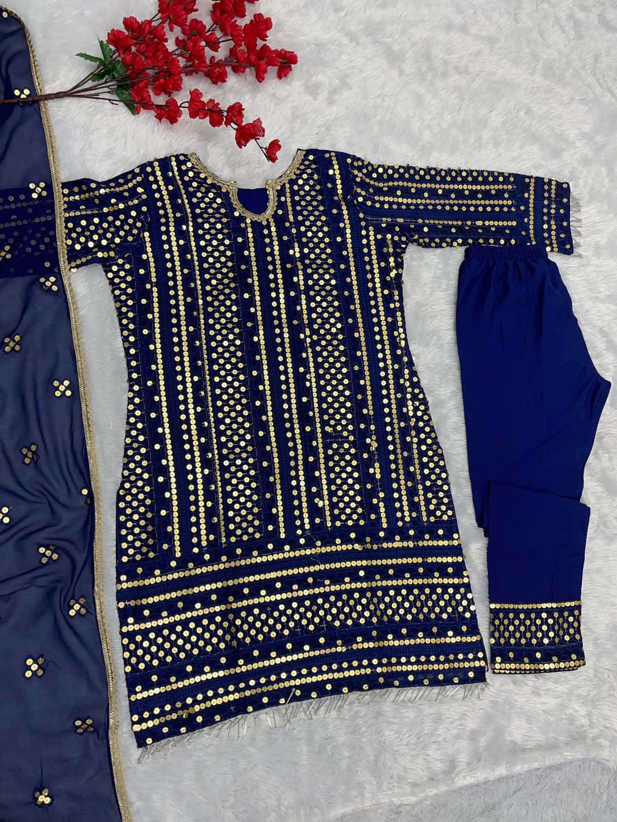 Stylish Full Stitched Navy Blue Color Salwar Suit