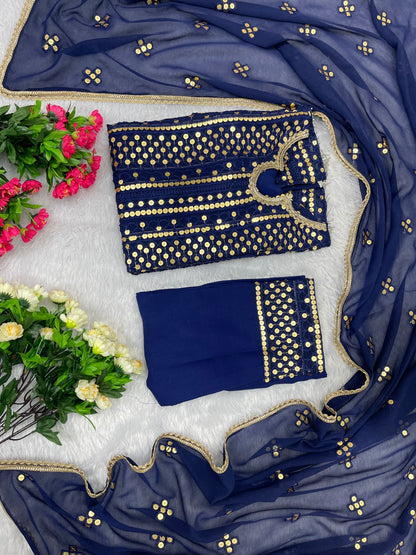 Stylish Full Stitched Navy Blue Color Salwar Suit