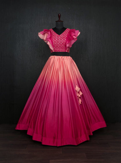 Stylish Pink Color Double Tone Lehenga Choli