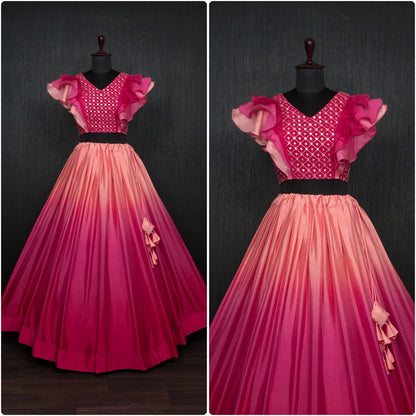 Stylish Pink Color Double Tone Lehenga Choli