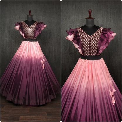 Stylish Wine Color Double Tone Lehenga Choli