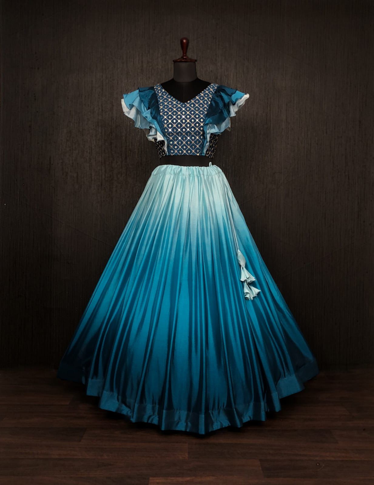 Stylish Teal Blue Color Double Tone Lehenga Choli