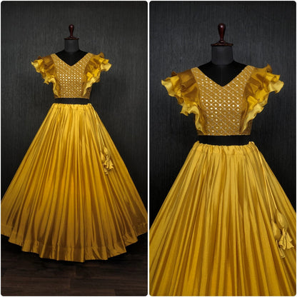 Stylish Yellow Color Double Tone Lehenga Choli