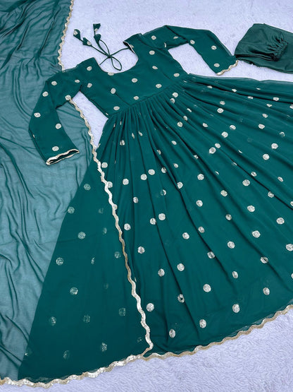 Beautiful Work Teal Blue Color Anarkali Gown