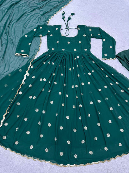 Beautiful Work Teal Blue Color Anarkali Gown