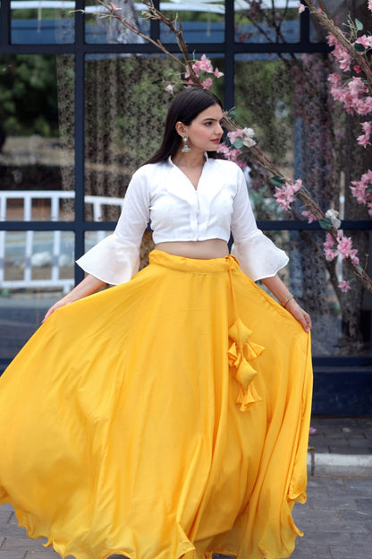 Pretty Yellow Plain Lehenga With Stylish Blouse