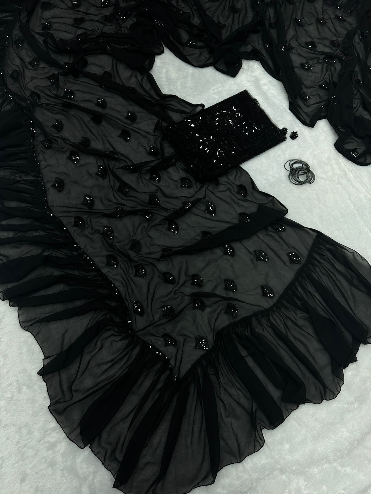 Attractive Ruffle Style Black Saree