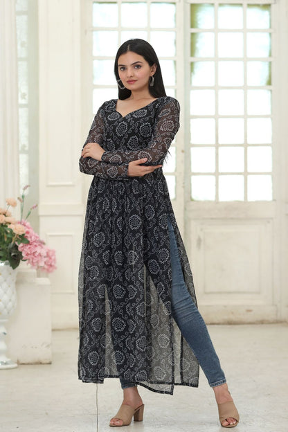 Party Wear Full Sleeves Black Color Kurti