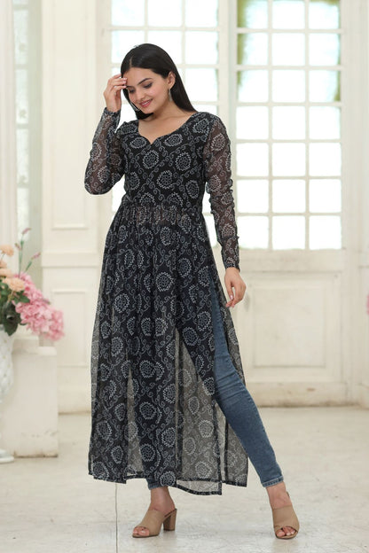 Party Wear Full Sleeves Black Color Kurti