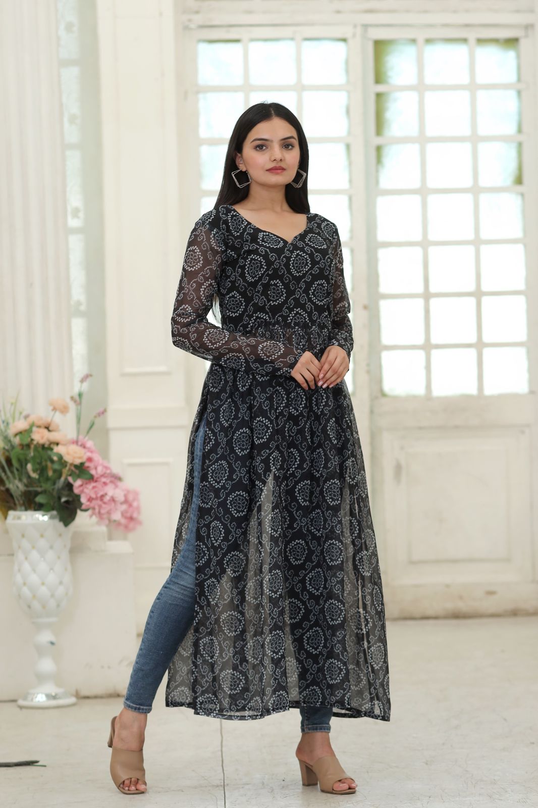 Party Wear Full Sleeves Black Color Kurti