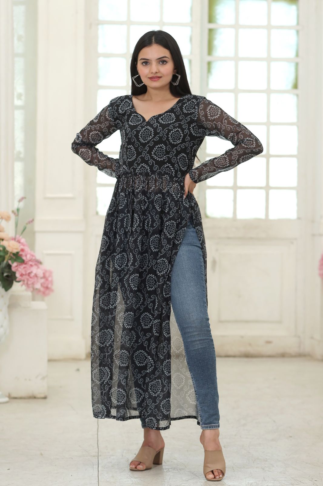 Party Wear Full Sleeves Black Color Kurti