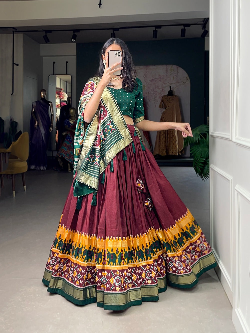 Navratri Special Maroon Color Patola Print Lehenga Choli