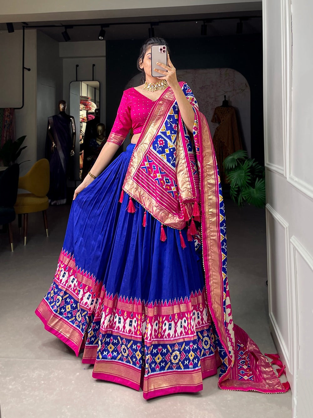 Navratri Special Blue Color Patola Print Lehenga Choli