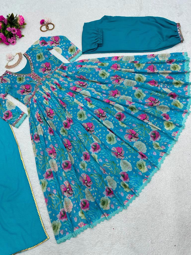 Fantastic Sky Blue Color Sequence Work Anarkali Gown