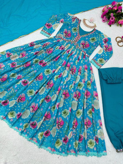 Fantastic Sky Blue Color Sequence Work Anarkali Gown