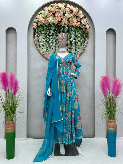 Fantastic Sky Blue Color Sequence Work Anarkali Gown