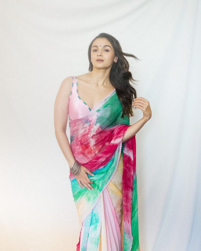 Bollywood Star Alia Bhatt Wear Multi Printed Saree