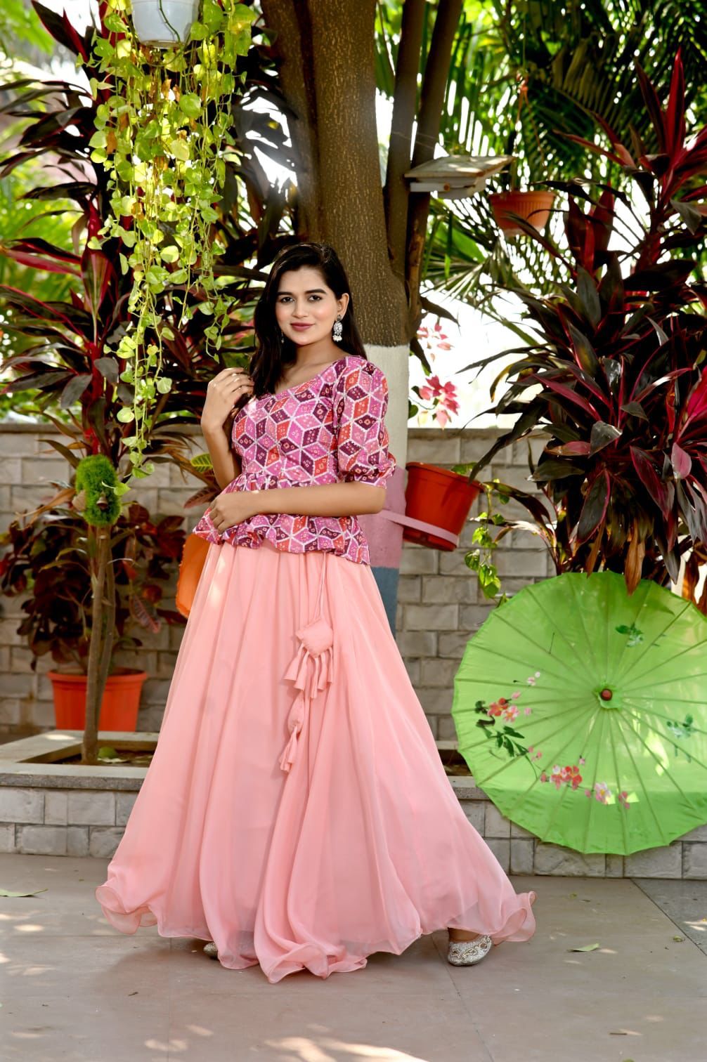 Plain Peach Lehenga With Lovely Pink Top