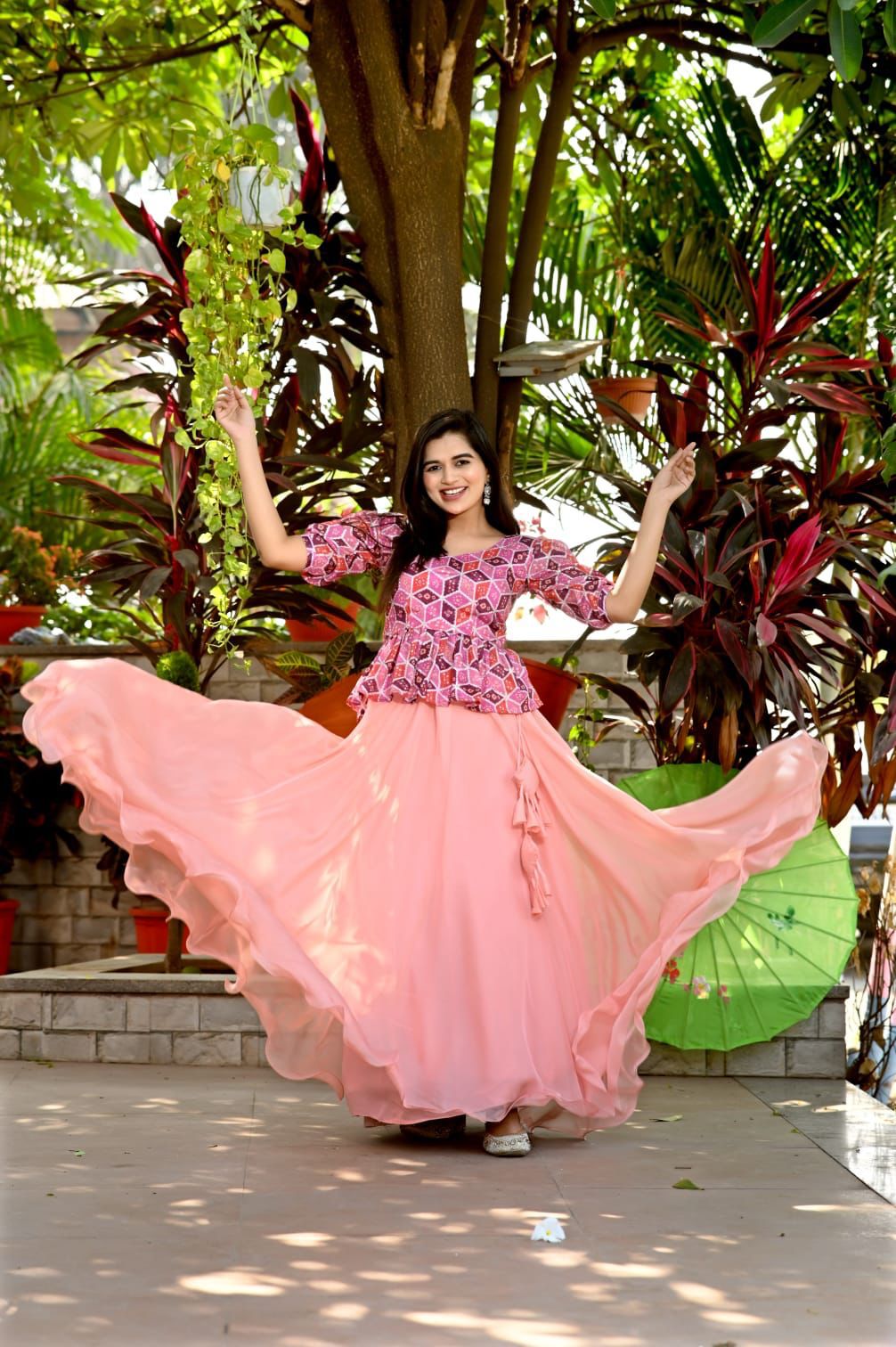 Plain Peach Lehenga With Lovely Pink Top