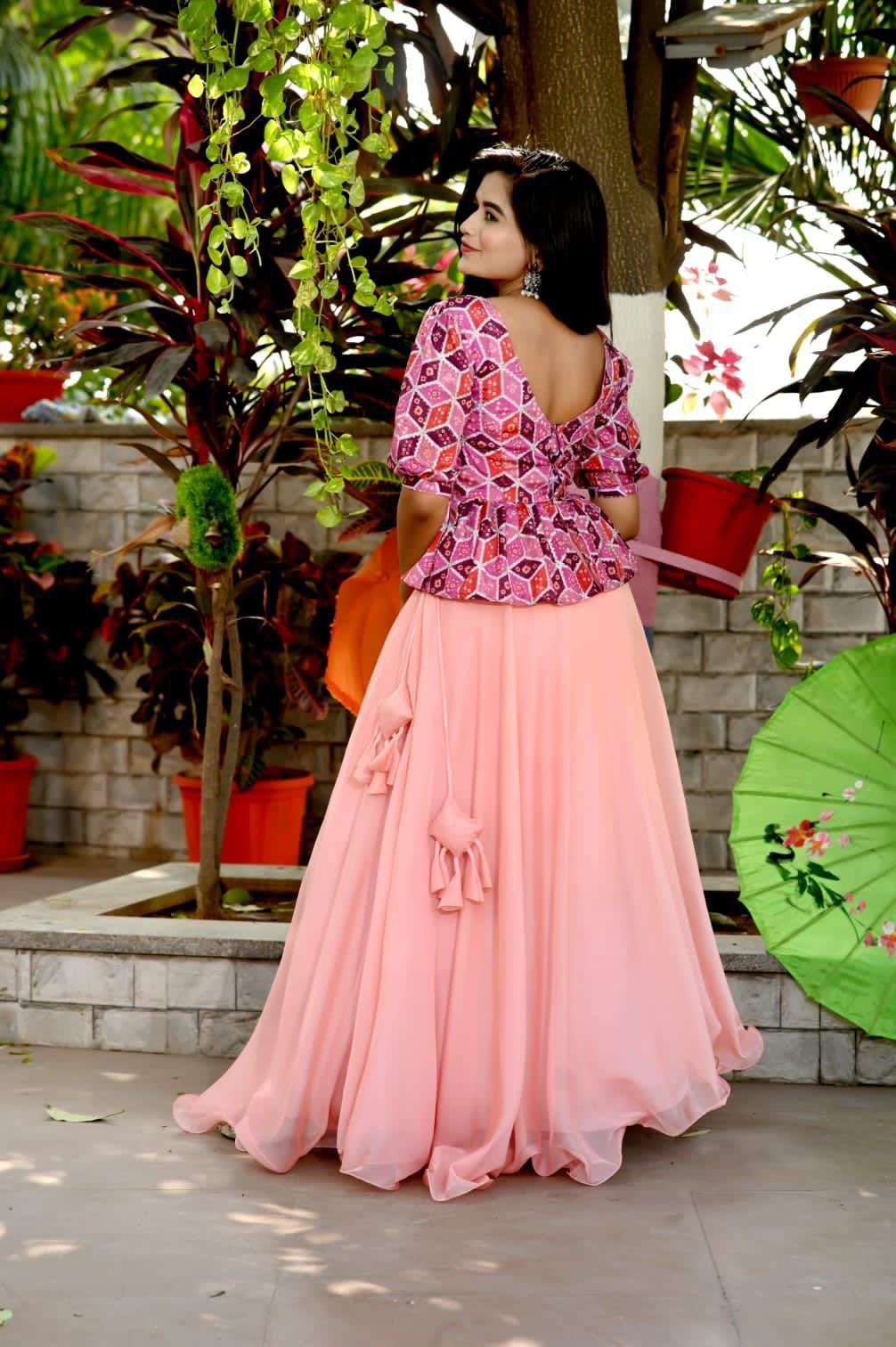 Plain Peach Lehenga With Lovely Pink Top