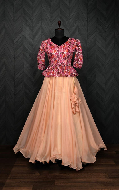 Plain Peach Lehenga With Lovely Pink Top