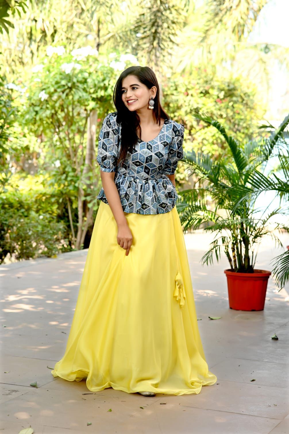 Plain Yellow Lehenga With Lovely Sky Blue Top – Amrutamfab