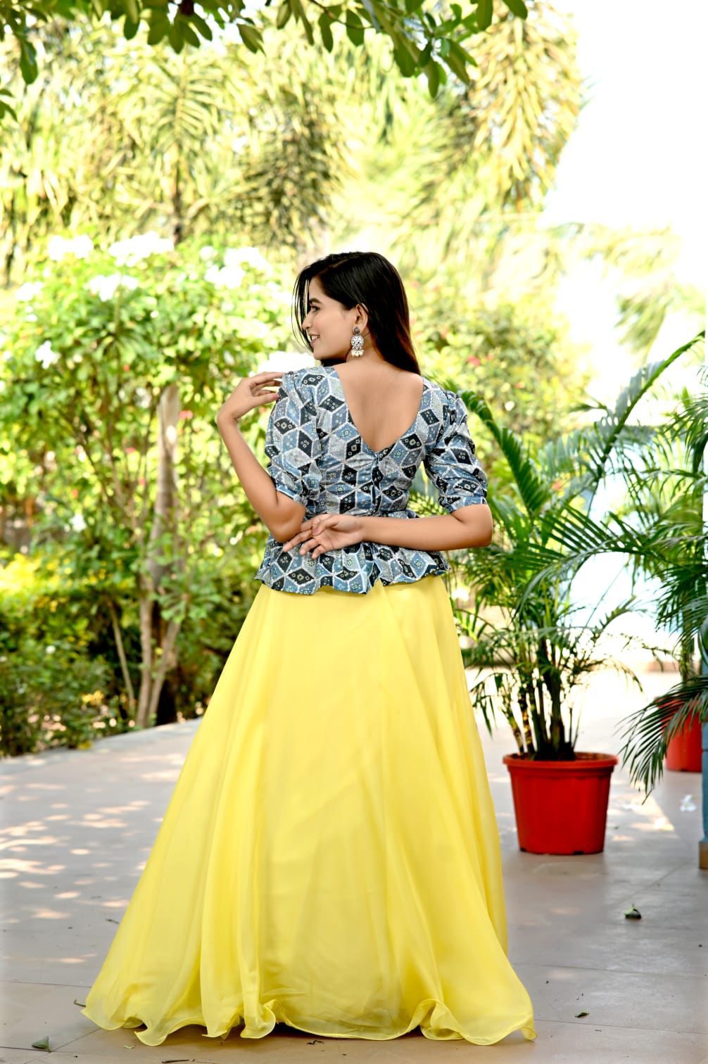 Plain Yellow Lehenga With Lovely Sky Blue Top