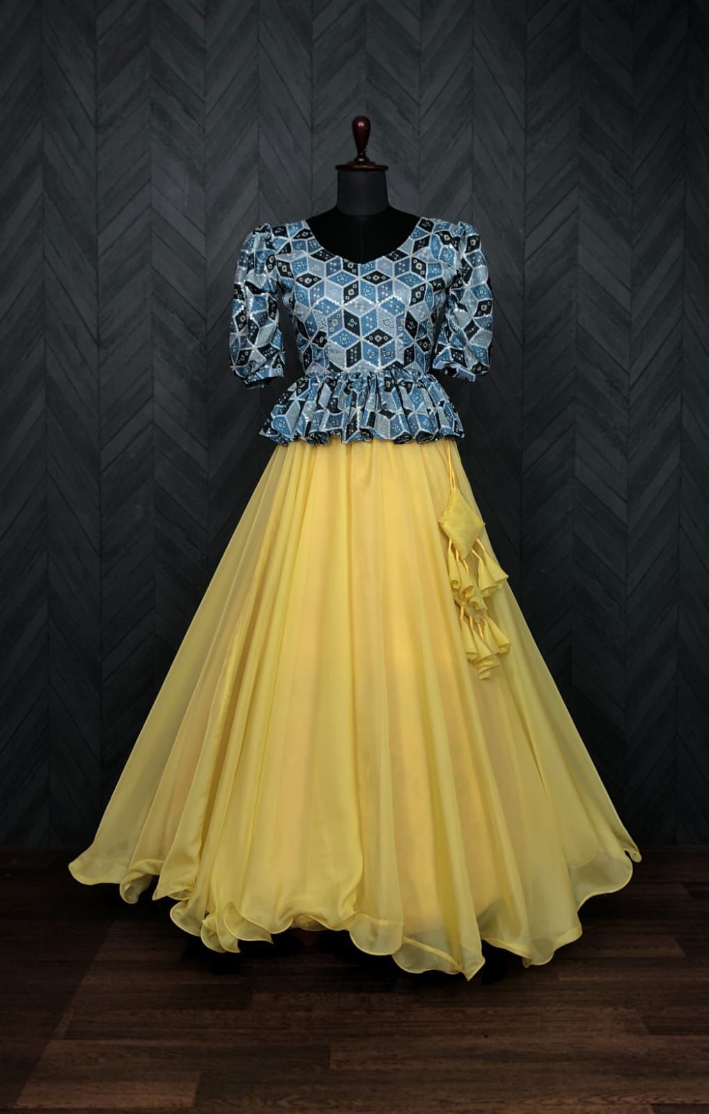 Plain Yellow Lehenga With Lovely Sky Blue Top