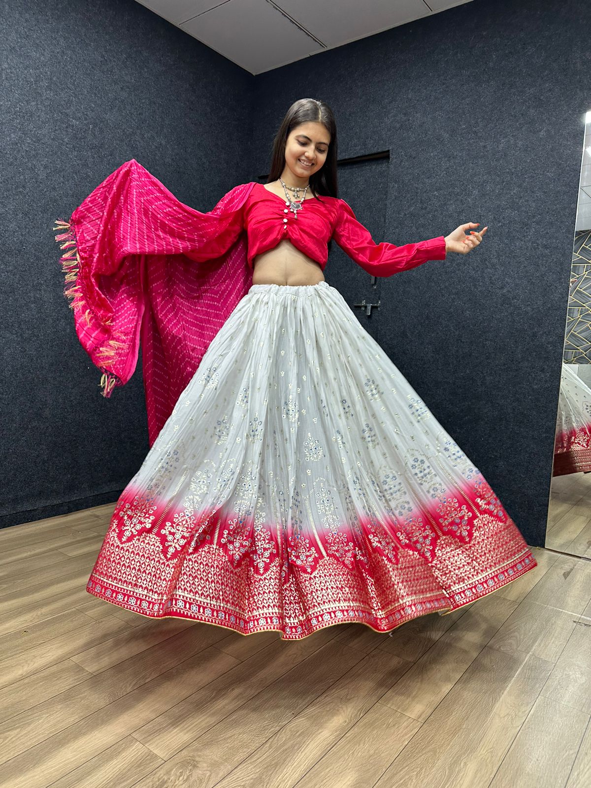 Function Wear Pink And White Stylish Work Lehenga Choli