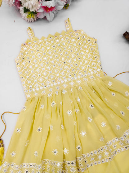 Party Wear Yellow Color Kid's Top With Sharara