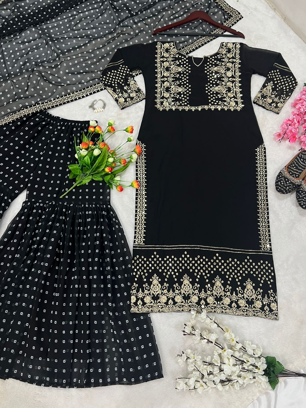 Superhit Sequence Work Black Color Sharara Suit