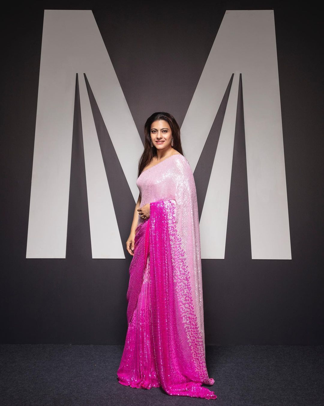 Latest Kajol Wear Sequins Work Pink Dual Tone Saree