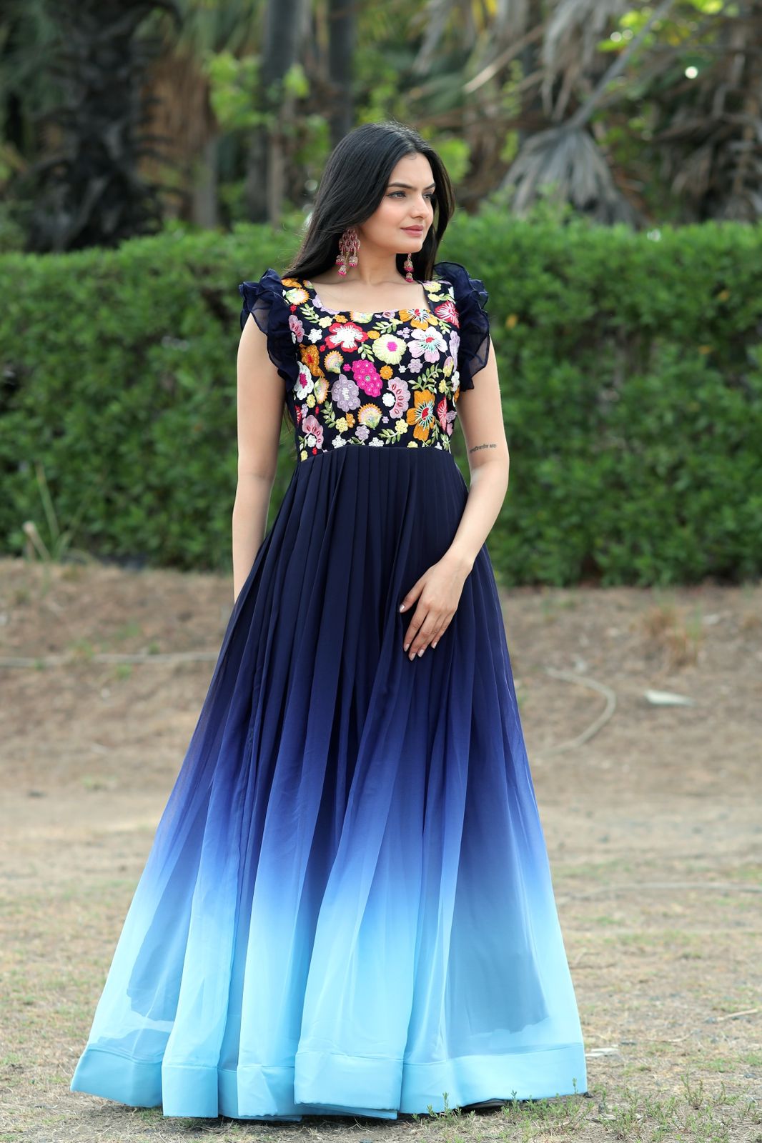 Beautiful Work Double Shaded Blue Color Gown