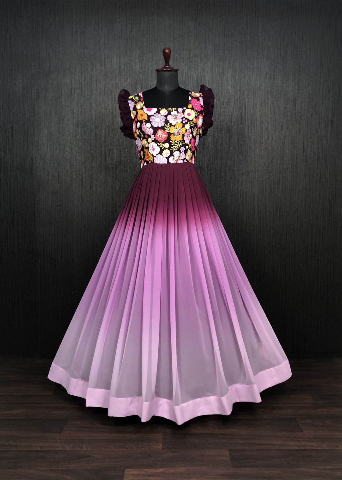 Beautiful Work Double Shaded Wine Color Gown