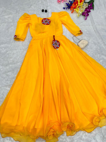 Trendy Yellow Color Fully Stitched Anarkali Gown