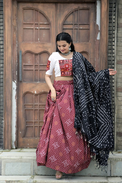 Navratri Special Maroon Multi Thread Work Lehenga Choli