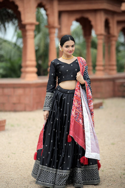 Wedding Wear Embroidery Work Black Color Lehenga Choli