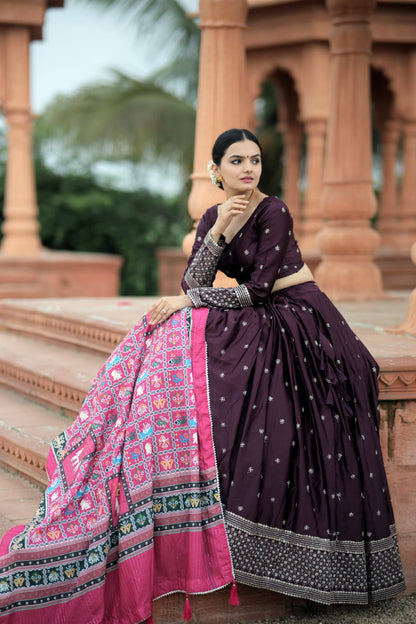 Wedding Wear Embroidery Work Wine Color Lehenga Choli