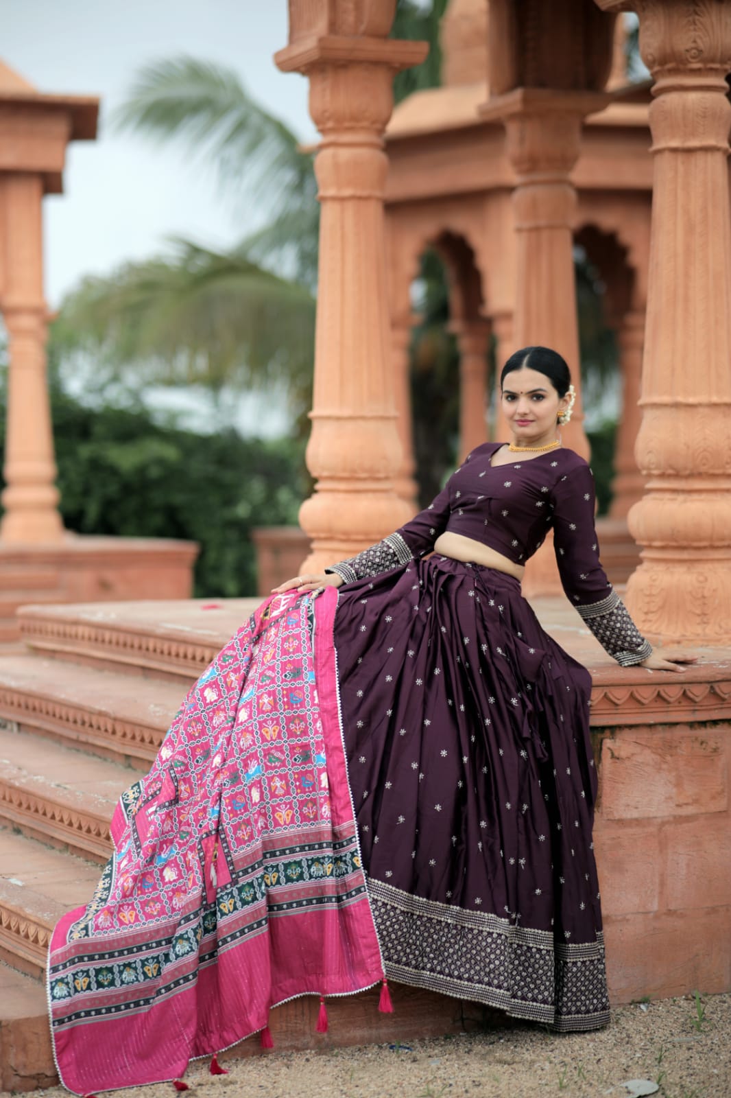 Wedding Wear Embroidery Work Wine Color Lehenga Choli