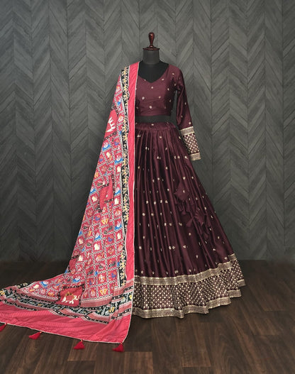 Wedding Wear Embroidery Work Wine Color Lehenga Choli