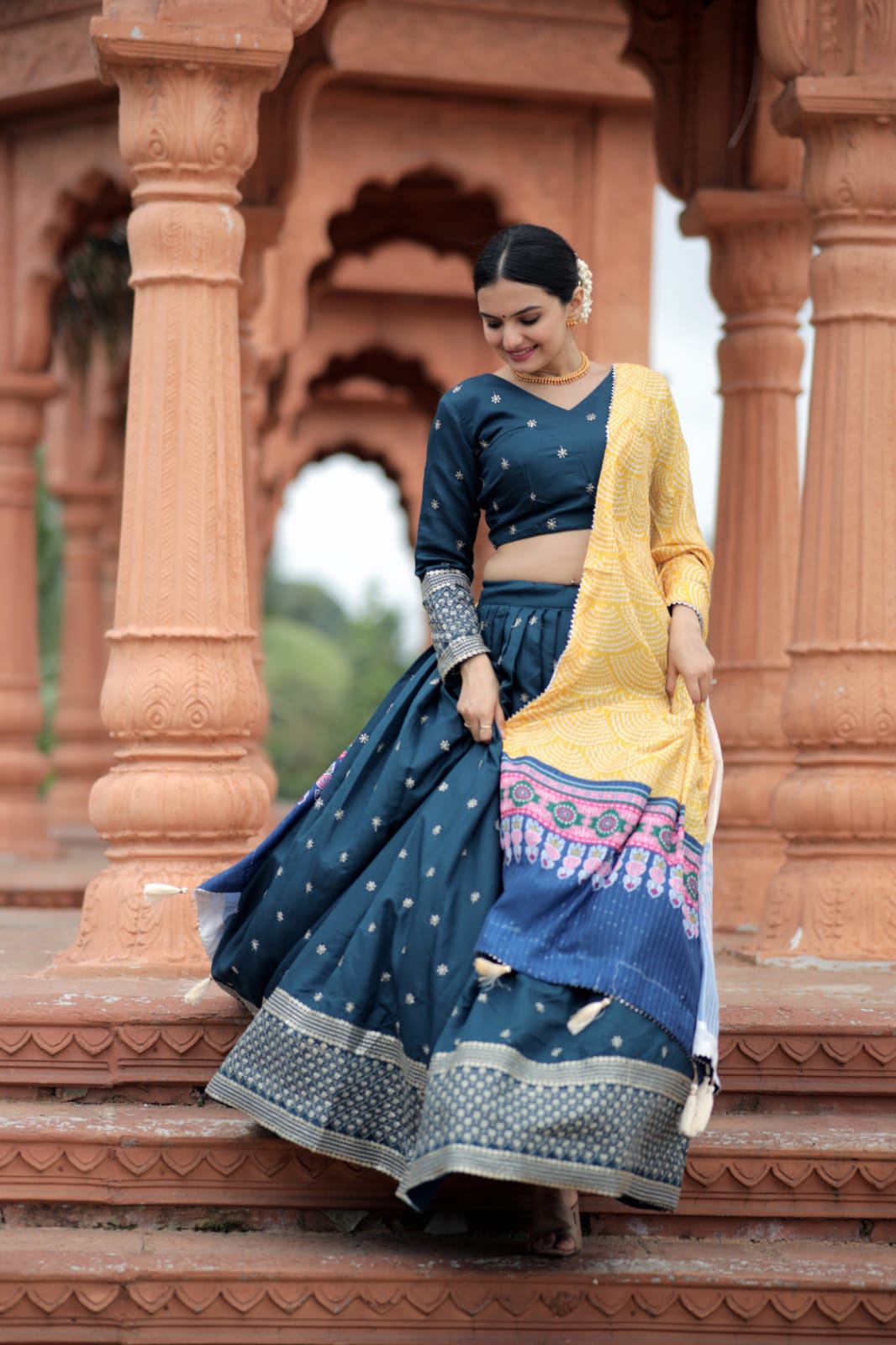 Wedding Wear Embroidery Work Navy Blue Color Lehenga Choli