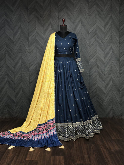 Wedding Wear Embroidery Work Navy Blue Color Lehenga Choli