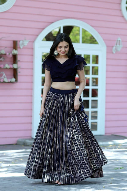 Good Looking Navy Blue Color Lehenga With Blouse