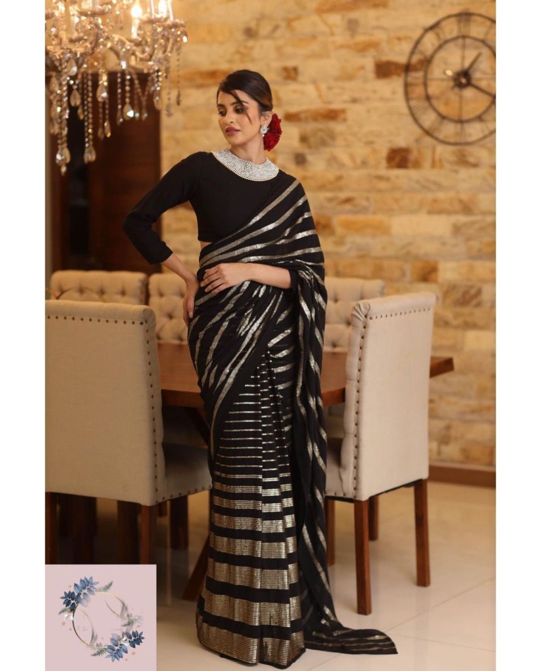 Exclusive Sequence Work Black Color Saree