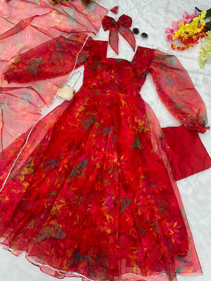 Wonderful Red Color Printed Anarkali Suit