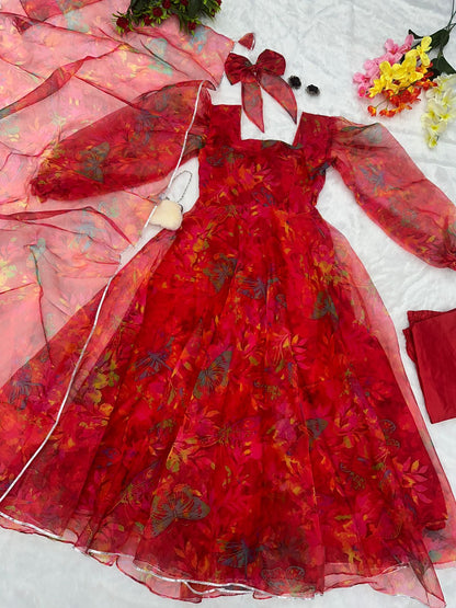 Wonderful Red Color Printed Anarkali Suit